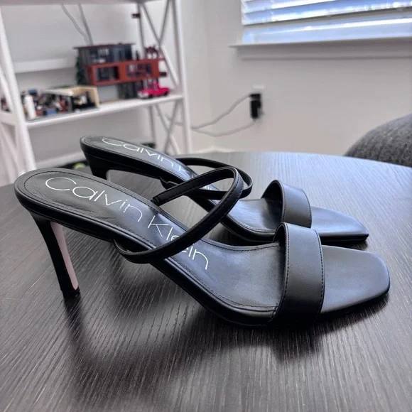 Calvin Klein Black Minimal Strappy Square-Toe Heels - Picture 3 of 6